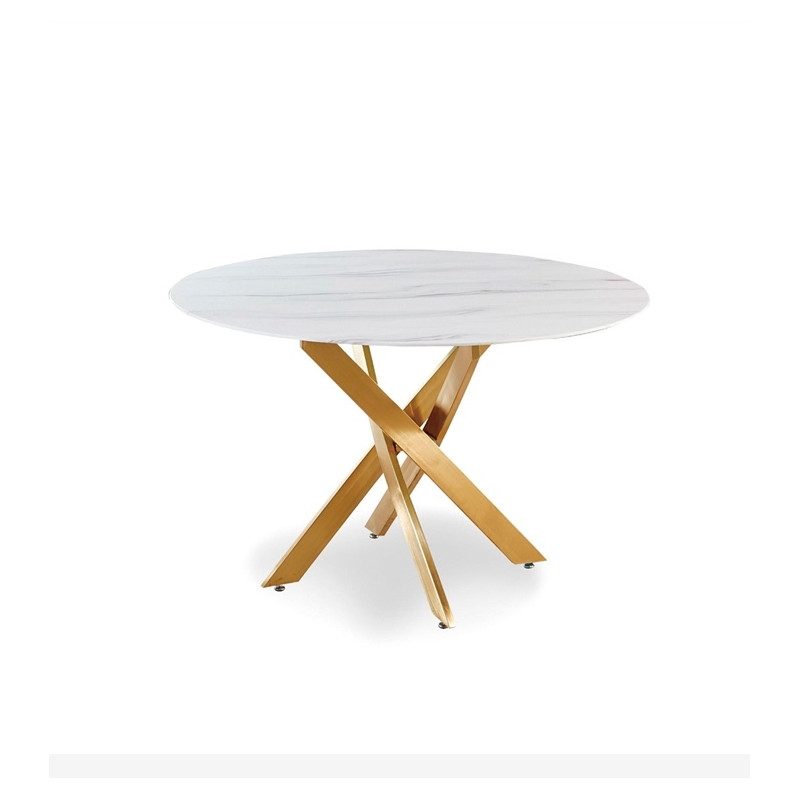 Table ronde Olivia 120 cm effet marbre dore tres chic
