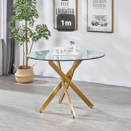 Table ronde Olivia 100 cm verre transparent pied dore