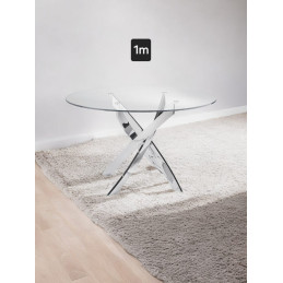 Table ronde Olivia 100 cm verre transparent chrome