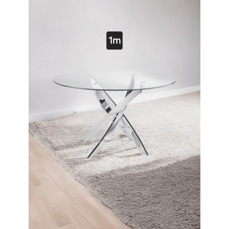 Table ronde Olivia 100 cm verre transparent chrome