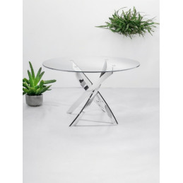 Table ronde Olivia 100 cm verre transparent chrome