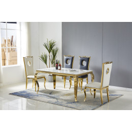Table a manger baroque marbre dore 150 cm