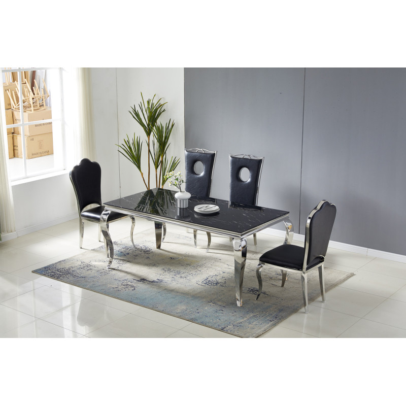 Table a manger Baroque 180 cm, marbre et chrome