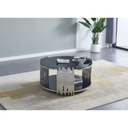Table basse ronde Romeo noir chrome 90 cm