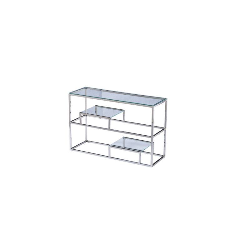 Console d'entree Romi en verre, finition argentee