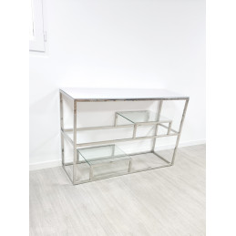 Console d'entree Romi en verre, finition argentee