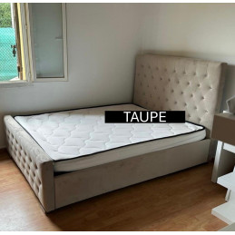 Lit Prestige velours noir 160x200 cm, tete capitonnee