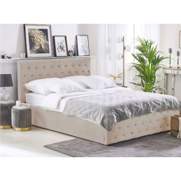 Lit Prestige velours beige 160x200, tete rembourree
