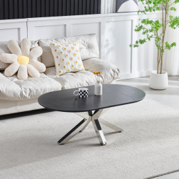 Table basse Ophelia ceramique noir, pied chrome