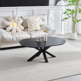 Table basse Ophelia marbre blanc, pied noir mat