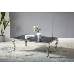Table basse Baroque marbre et chrome argent 120 cm