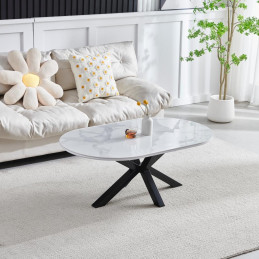 Table basse Ophelia marbre blanc, pied noir mat