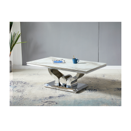Table basse Trophee marbre 120 cm, structure argentee