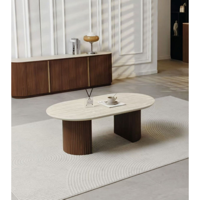 Table basse ovale Calypso ceramique travertin 120 cm