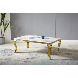 Table basse Baroque doree, plateau effet marbre