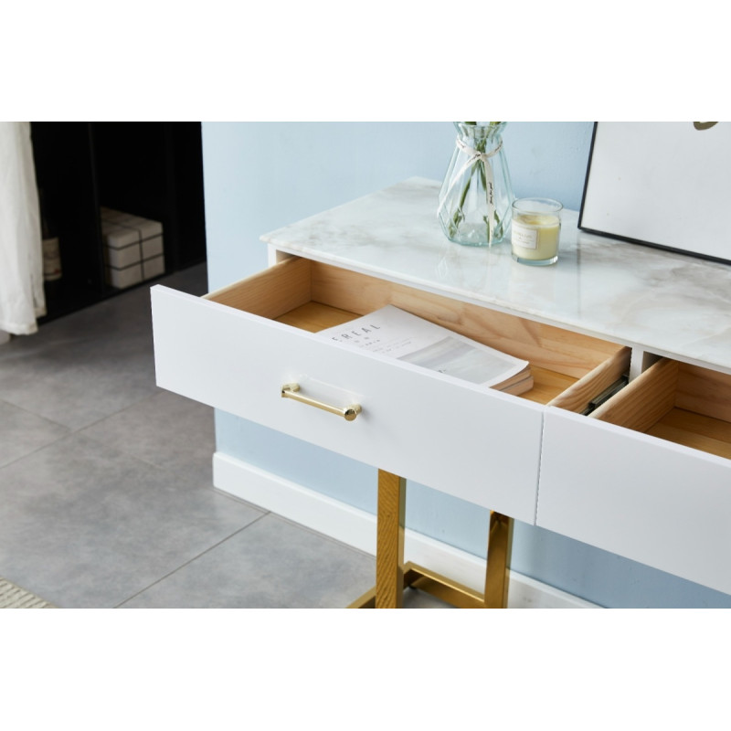 Console coiffeuse Lila marbre pieds dores