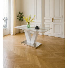 Table a manger extensible effet marbre 160-200 cm
