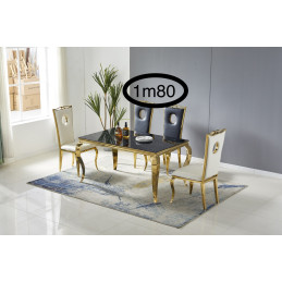 Table a manger baroque marbre 180 cm finition doree