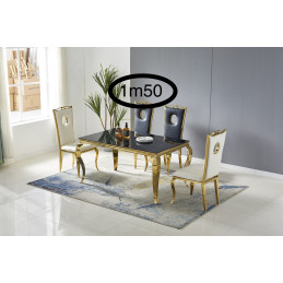 Table a manger baroque marbre 150 cm finition doree