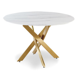 Table ronde Olivia 120 cm effet marbre dore tres chic