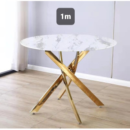 Table ronde Olivia 100 cm marbre dore verre trempe
