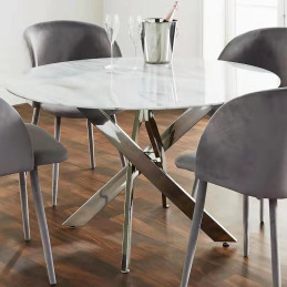 Table ronde Olivia 100 cm marbre pied chrome design