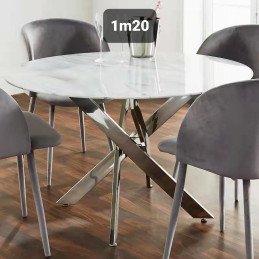 Table ronde Olivia 120 cm effet marbre argent chic