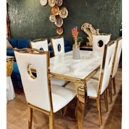 Table a manger baroque marbre dore 150 cm