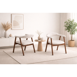 Chaise Berita velours beige finition noyer