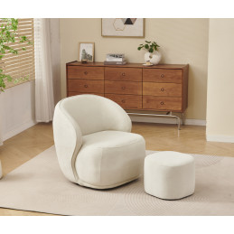 Fauteuil pivotant Elsa velours beige avec pouf