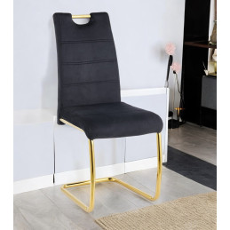 Chaise velours dossier haut, pietement dore