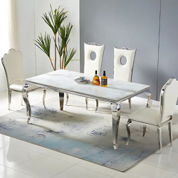 Table baroque effet marbre 180x90 cm –  pieds argentés