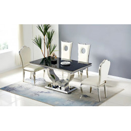 Table Effet Marbre 150 cm - Pieds Inox