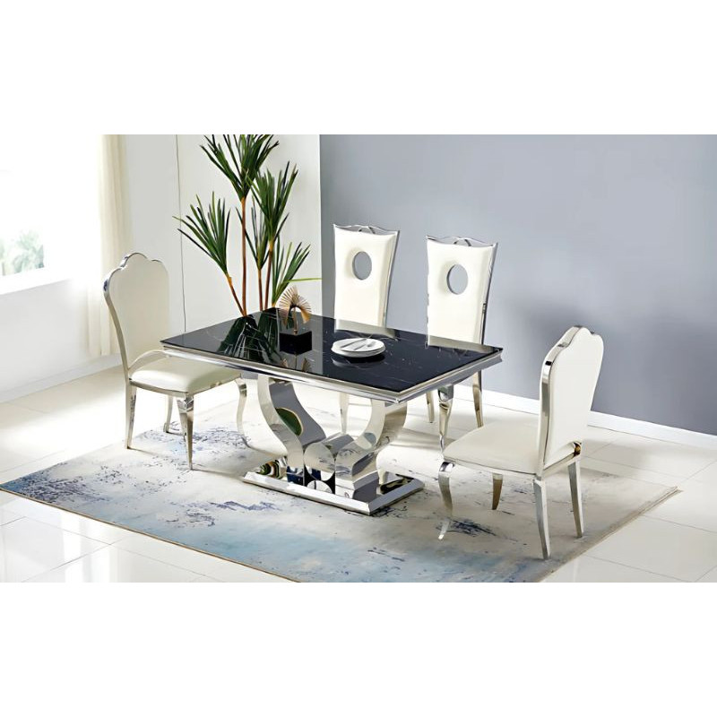 Table Effet Marbre 150 cm - Pieds Inox Table Effet Marbre 150 cm - Pieds Inox