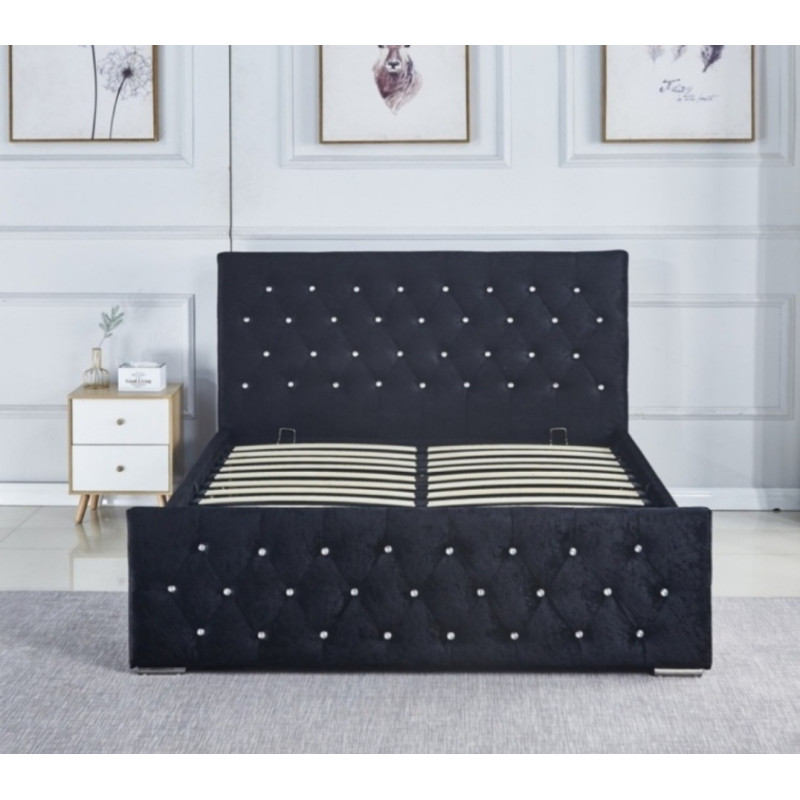 Lit Prestige velours, tête capitonnée - 140 ou 160