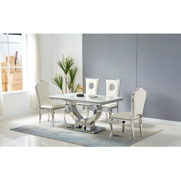 Table Effet Marbre 150 cm - Pieds Inox