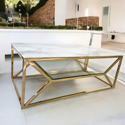 Table basse 120 cm pieds dorés - Élégance moderne