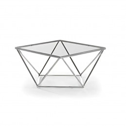 Table basse  90 cm verre transparent pieds chromés