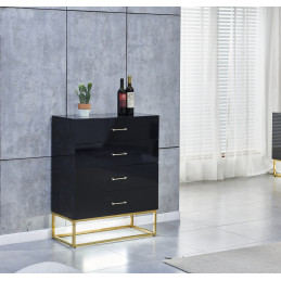 Commode Alya laque noir et dore avec LED