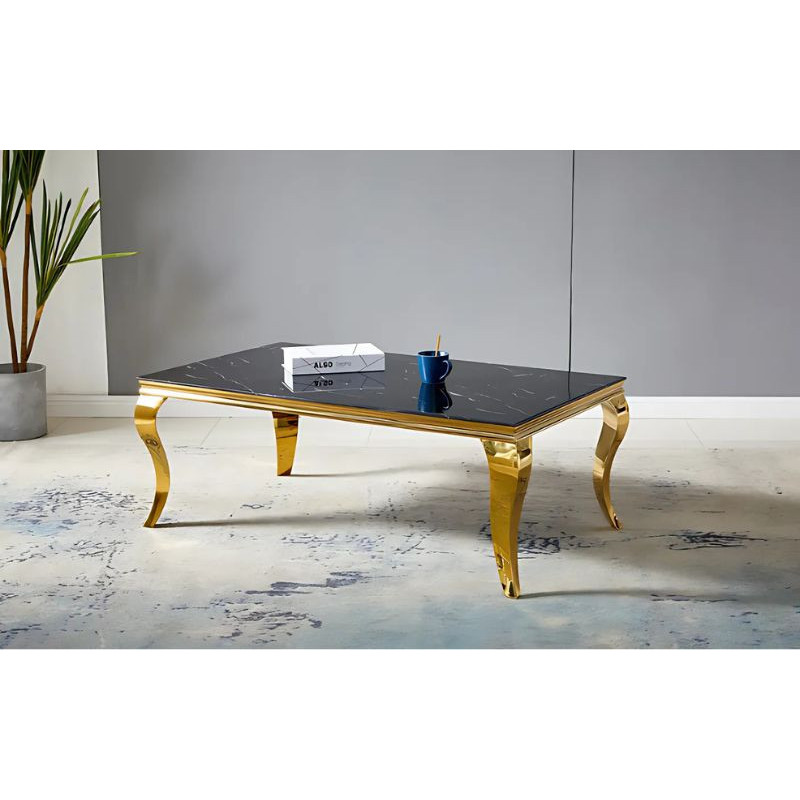 Table basse baroque 120 cm pieds dorés - Élégance et raffinement Table basse baroque 120 cm pieds dorés - Élégance et raffinement