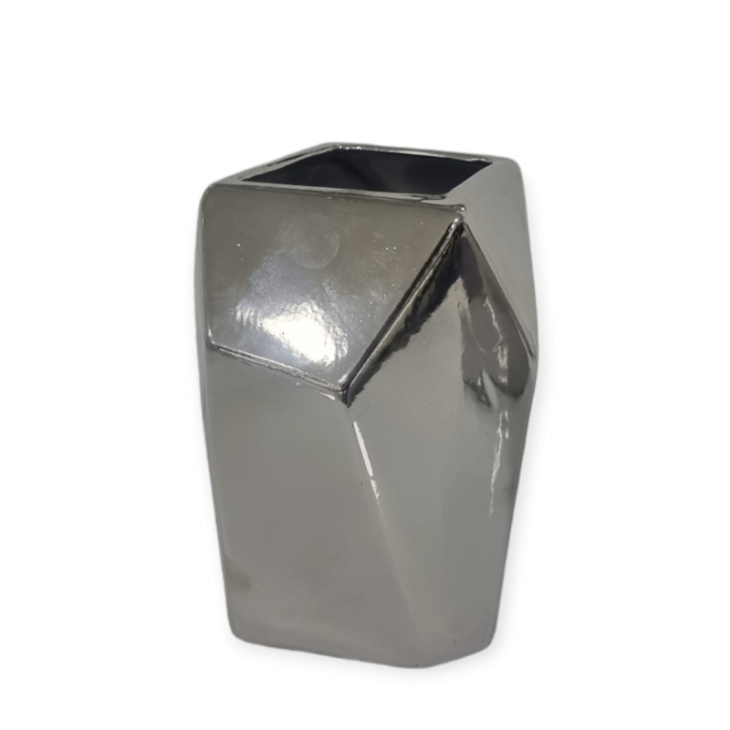 Petit vase ceramique metallise dore ou argent, 17 cm