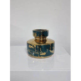Vase bas ceramique bleu 18 cm - forme arrondie