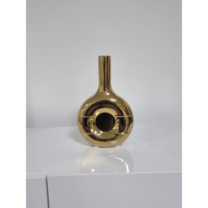 Vase plat ceramique dore ou argent 25 cm