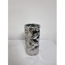 Vase deco haut ceramique dore ou argente 26 cm