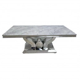 Table basse trophée 120 cm pieds argentés - Effet marbre raffiné