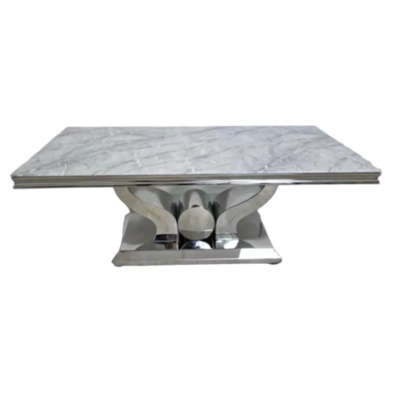 Table basse trophée 120 cm pieds argentés - Effet marbre raffiné Table basse trophée 120 cm pieds argentés - Effet marbre raffiné