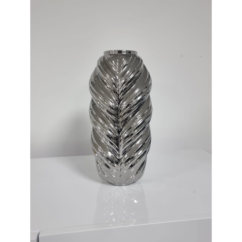 Vase ceramique haut colonne dore ou argent, 30 cm