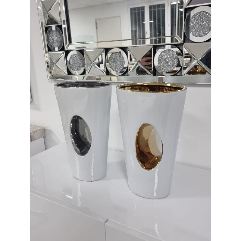 Vase deco galbe ceramique argent ou dore 32 cm