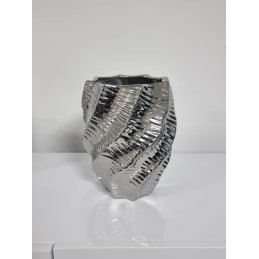 Vase ceramique grand volume dore ou argent, 28 cm