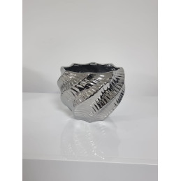 Vase ceramique large ouverture argent ou dore, 18 cm